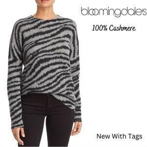 BLOOMINGDALE’S Cashmere Zebra Print Sweater NWT XSmall Black & Gray